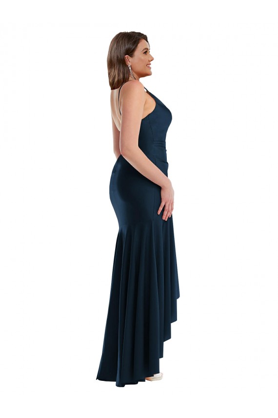 Outlet Silky Satin Dark Navy Sleeveless Mermaid Plus Size Wedding Party Dress UK