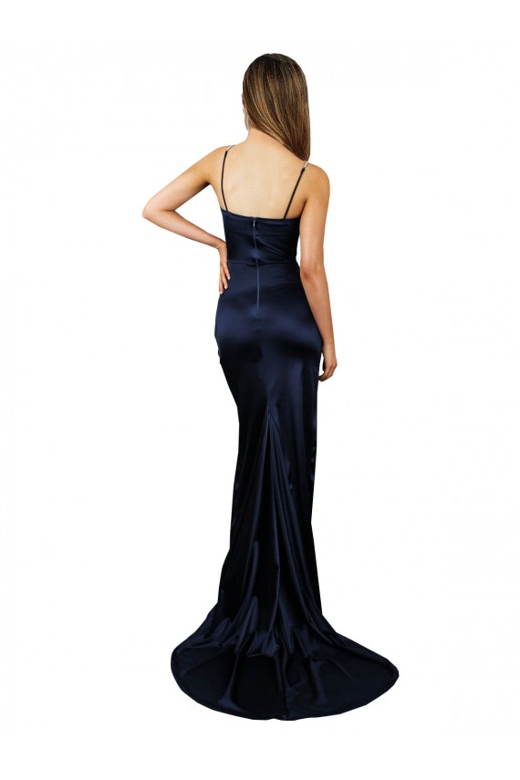 Outlet Stretch Satin Dark Navy Sleeveless Mermaid Sexy Evening Dress UK