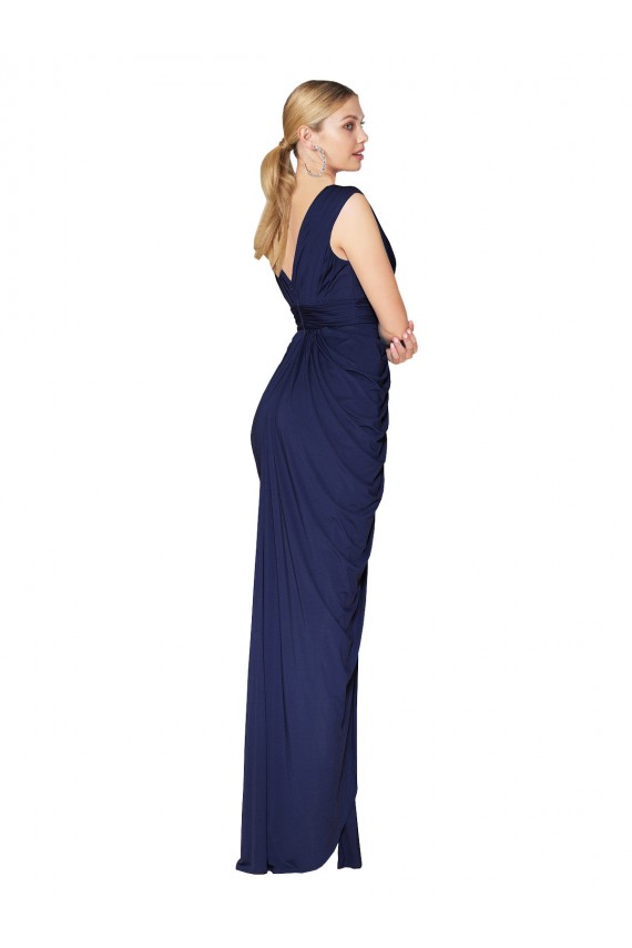 Outlet Soft Chiffon Dark Navy Sleeveless Mermaid V-Back Sexy Evening Dress UK