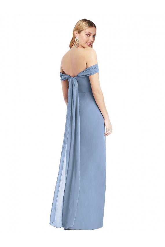Outlet Soft Chiffon Dusty Blue Sleeveless Mermaid Low Back Maxi Evening Dress UK