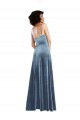 Outlet Stretch Velvet Dusty Blue Sleeveless Sheath Open Back Maxi Evening Dress UK