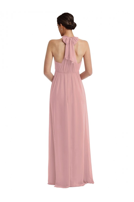 Outlet Soft Chiffon Dusty Pink Sleeveless A-Line Maxi Evening Dress UK