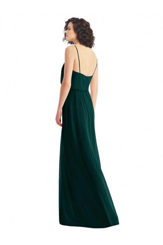 Outlet Soft Chiffon Ever Green Sleeveless A-Line Low Back Maxi Evening Dress UK