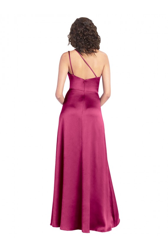 Outlet Stretch Satin Fuchsia Sleeveless A-Line Open Back Evening Dress UK