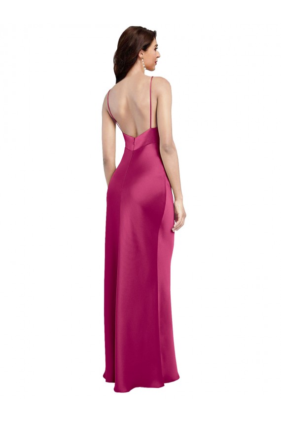 Outlet Stretch Satin Fuchsia Sleeveless A-Line Low Back Sexy Evening Dress UK