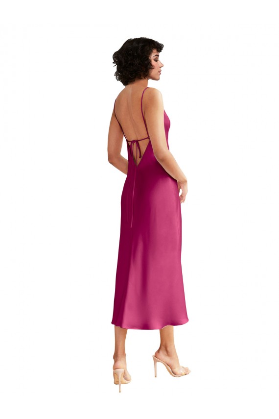 Outlet Stretch Satin Fuchsia Sleeveless A-Line Low Back Evening Dress UK