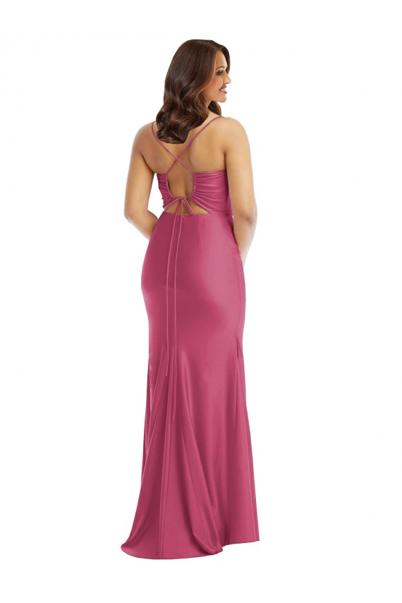 Outlet Silky Satin Fuchsia Sleeveless Mermaid Tie Back Plus Size Evening Dress UK