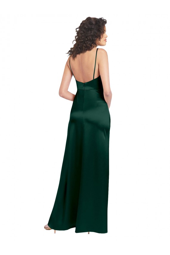 Outlet Stretch Satin Hunter Sleeveless A-Line Open Back Evening Dress UK