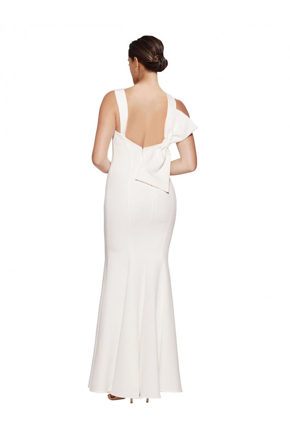 Outlet Stretch Crepe Ivory Sleeveless Sheath Low Back Evening Dress UK