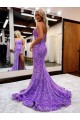 Outlet Velvet Sequin Lavender Sleeveless A-Line Evening Dress UK