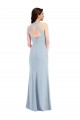 Outlet Stretch Crepe Light Sky Blue Sleeveless A-Line Open Back Maxi Evening Dress UK