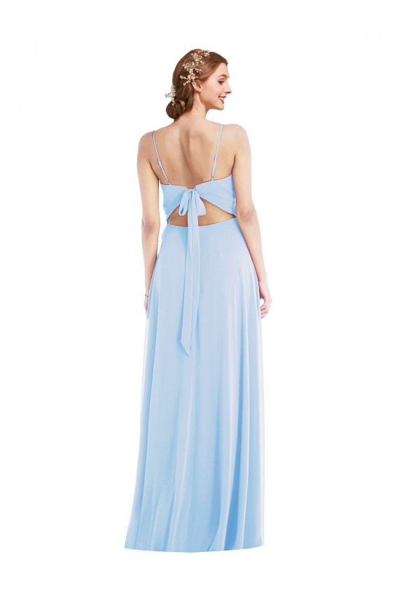 Outlet Soft Chiffon Light Sky Blue Sleeveless A-Line Maxi Evening Dresses UK
