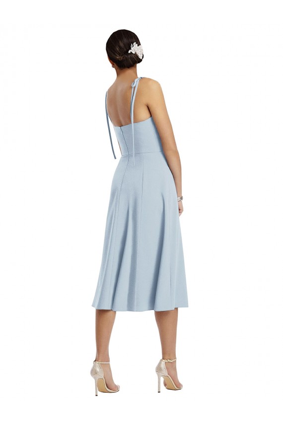 Outlet Stretch Crepe Light Sky Blue Sleeveless A-Line Evening Dress UK