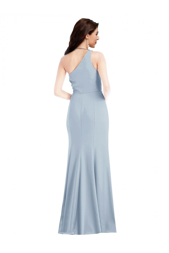 Outlet Stretch Crepe Light Sky Blue Sleeveless Trumpet Maxi Evening Dress UK