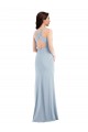 Outlet Stretch Crepe Light Sky Blue Sleeveless Trumpet Open Back Maxi Wedding Party Dress UK