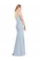 Outlet Stretch Crepe Light Sky Blue Sleeveless Trumpet Low Back Semi Formal Bridal Party Dress UK