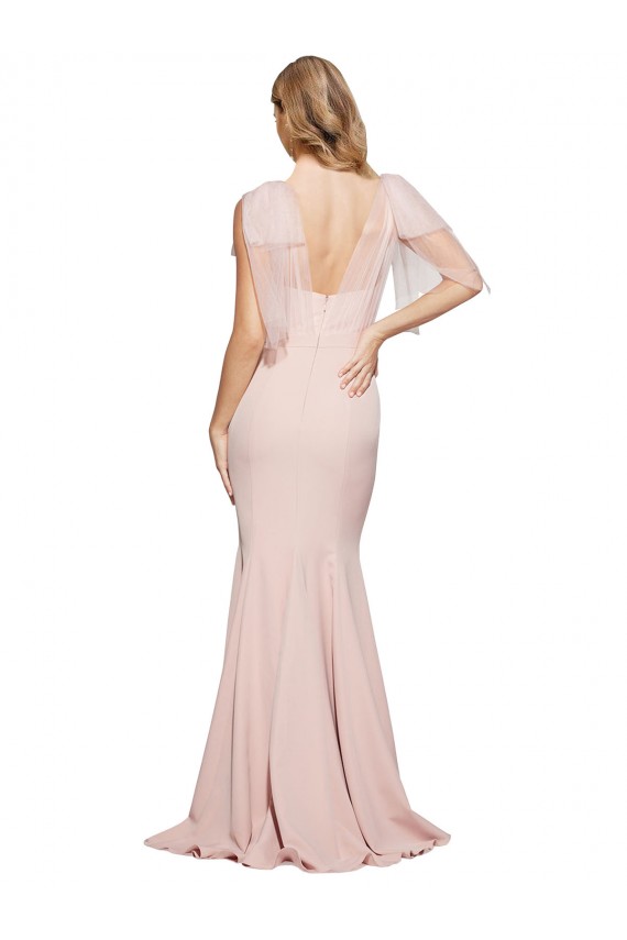 Outlet Stretch Crepe & Tulle Mauve Sleeveless Sheath Low Back Evening Dress UK