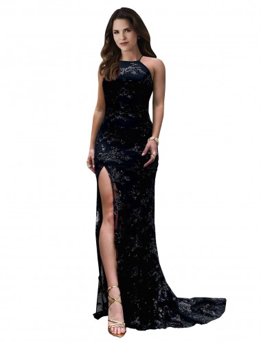 Outlet Lace Black Sleeveless Mermaid Open Back Sexy Evening Dress UK