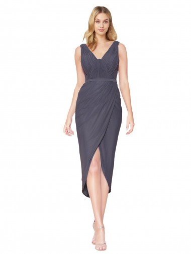 Outlet Soft Chiffon Slate Grey Sleeveless Mermaid V-Back Evening Dress UK