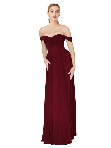 Outlet Soft Chiffon Burgundy Sleeveless Mermaid Bridal Party Dress UK