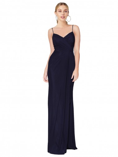 Outlet Soft Chiffon Dark Navy Sleeveless Mermaid V-Back Evening Dress UK