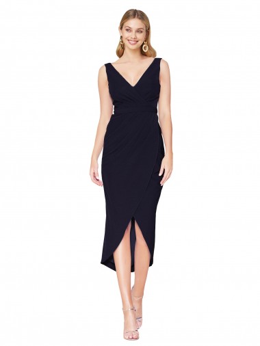 Outlet Stretch Crepe Dark Navy Sleeveless Mermaid Wedding Party Dress UK