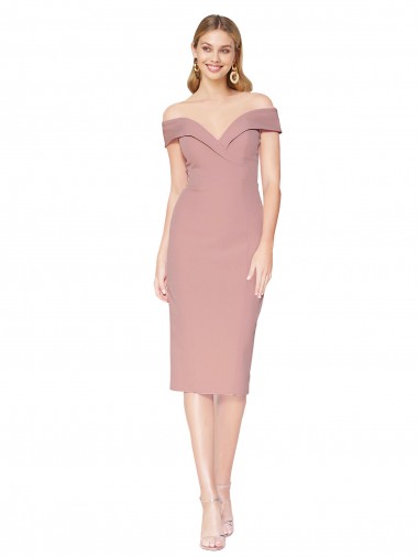Outlet Stretch Crepe Dusty Pink Sleeveless Off the Shoulder Evening Dress UK