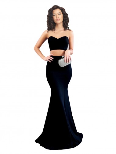 Outlet Stretch Crepe Black Sleeveless Mermaid Low Back Wedding Party Dress UK