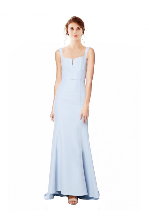 Outlet Stretch Crepe Light Sky Blue Sleeveless Mermaid Bridal Party Dress UK