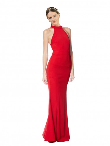 Outlet Stretch Crepe Red Sleeveless Mermaid Maxi Evening Dresses UK