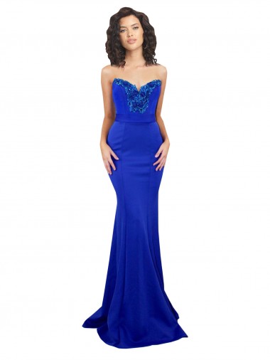 Outlet Stretch Crepe Royal Blue Sleeveless Mermaid Low Back Sexy Evening Dress UK
