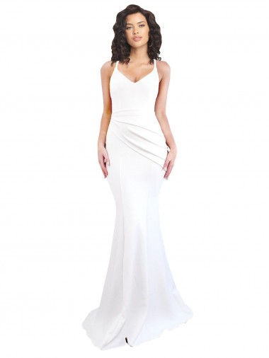 Outlet Stretch Crepe White Sleeveless Mermaid Low Back Sexy Evening Dress UK