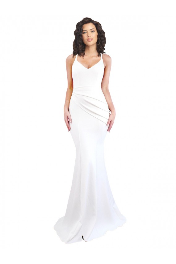 Outlet Stretch Crepe White Sleeveless Mermaid Low Back Sexy Evening Dress UK