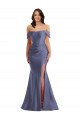 Outlet Silky Satin French Blue Sleeveless Mermaid Low Back Plus Size Evening Dress UK