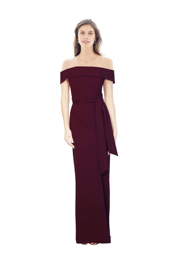 Outlet Stretch Crepe Burgundy Gold Sleeveless Mermaid Low Back Evening Dress UK