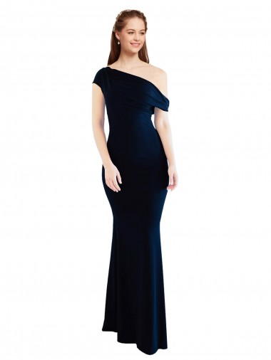 Outlet Stretch Crepe Dark Navy Sleeveless Mermaid Long Evening Dress UK