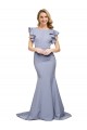 Outlet Stretch Crepe Smoke Blue Sleeveless Mermaid V-Back Evening Dress UK