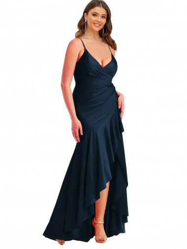 Outlet Silky Satin Dark Navy Sleeveless Mermaid Plus Size Wedding Party Dress UK