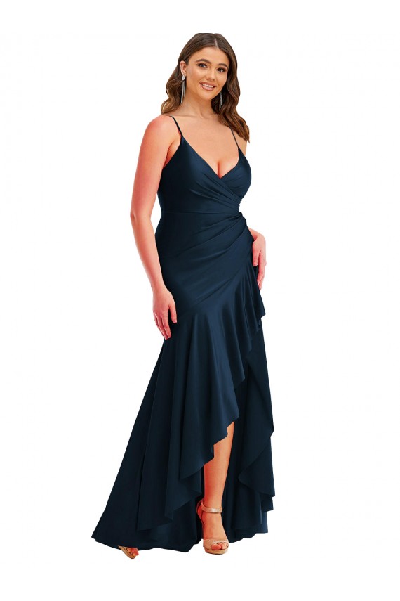 Outlet Silky Satin Dark Navy Sleeveless Mermaid Plus Size Wedding Party Dress UK