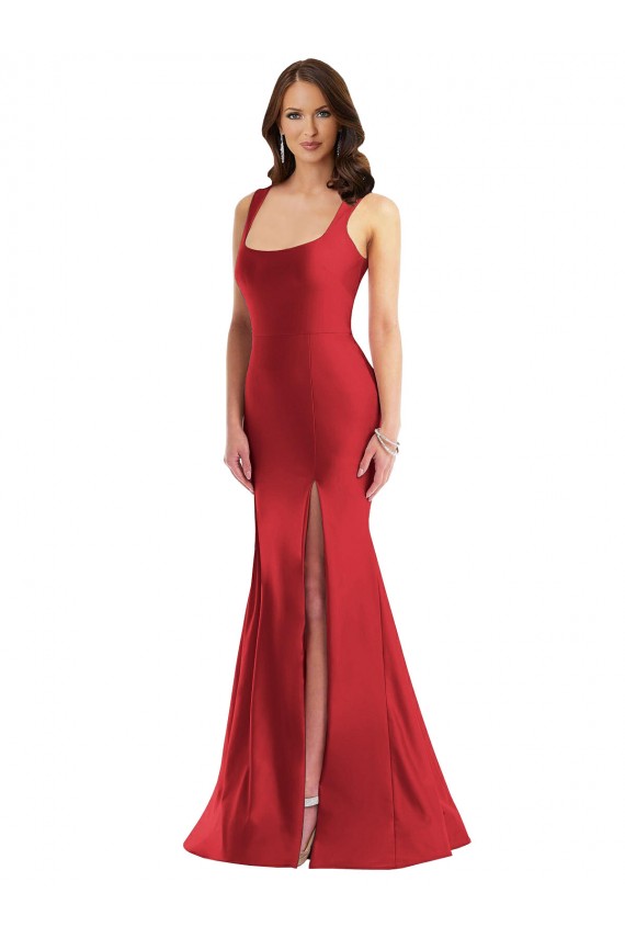 Outlet Silky Satin Red Sleeveless Mermaid Plus Size Evening Dress UK