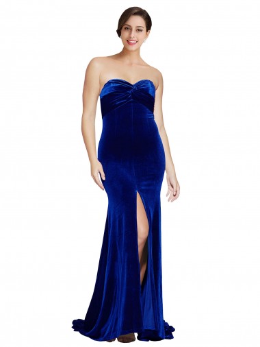 Outlet Stretch Velvet Royal Blue Sleeveless Mermaid Low Back Evening Dress UK