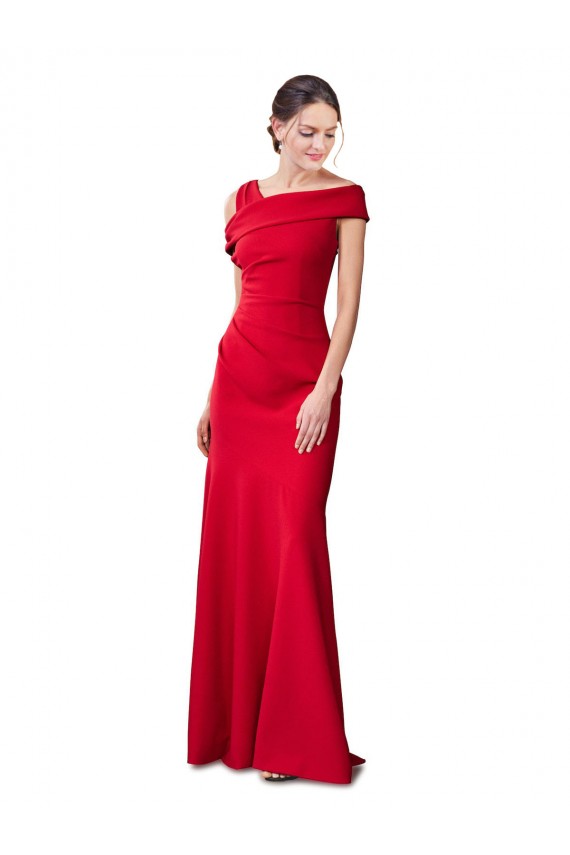 Outlet Stretch Crepe Red Sleeveless Mermaid Bridal Party Dress UK