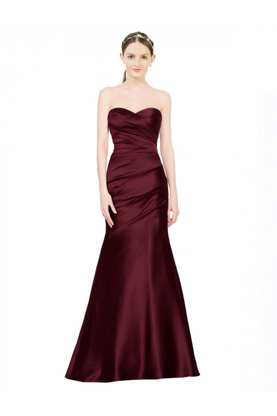 Outlet Satin Burgundy Sleeveless Mermaid Low Back Evening Dress UK