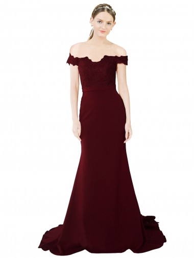 Outlet Stretch Crepe & Lace Burgundy Gold Sleeveless Mermaid V-Back Evening Dress UK