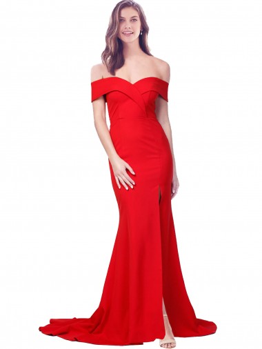 Outlet Stretch Crepe Red Sleeveless Mermaid Evening Dresses UK