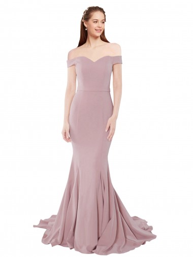 Outlet Stretch Crepe Dusty Pink Sleeveless Mermaid Sexy Evening Dress UK