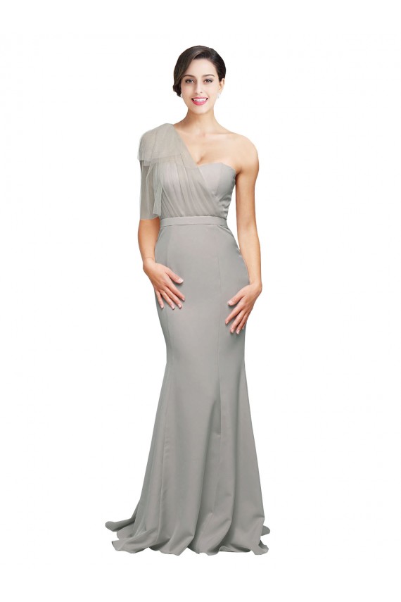 Outlet Stretch Crepe & Tulle Oyster Silver Sleeveless Mermaid Low Back Evening Dress UK
