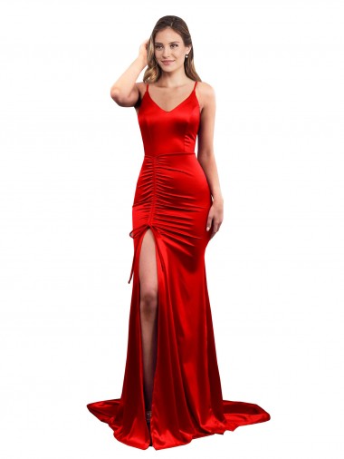 Outlet Stretch Satin Red Sleeveless Mermaid Low Back Sexy Wedding Party Dress UK