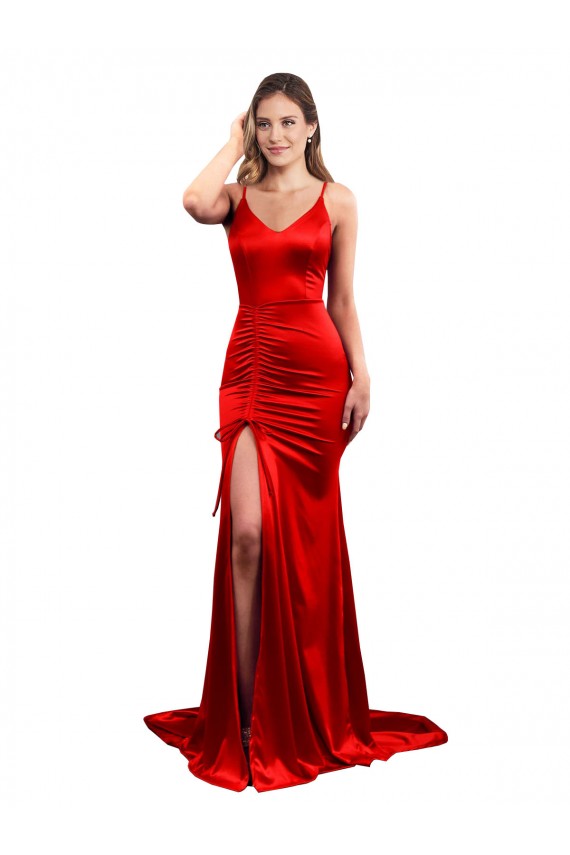 Outlet Stretch Satin Red Sleeveless Mermaid Low Back Sexy Wedding Party Dress UK