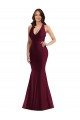 Outlet Silky Satin Burgundy Sleeveless Mermaid Open Back Sexy Plus Size Evening Dress UK